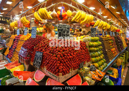 Früchte im Mercat de Sant Josep, La Boqueria, La Rambla, Barcelona, Spanien Stockfoto