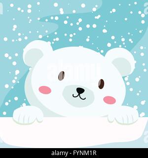 Nahaufnahme eines niedlichen Eisbären halten das Eis im Schnee-Tag. Stock Vektor