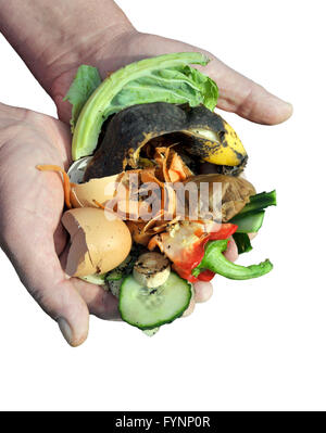 Umgang mit Küche Essen und Garten Gemüse Abfallstoffen nach Hause Recycling durch Kompostierung. Isolierte Bild. Stockfoto