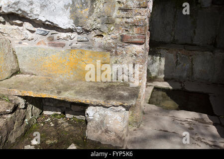 Penmon Priory, Wales. Malerische Aussicht auf St Seiriol gut, Penmon Priory Ruinen, Anglsey gelegen. Stockfoto