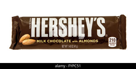 Winneconne, Wisconsin-29 Oktober 2015: Hersheys Schokolade Bar mit Mandeln, Stockfoto