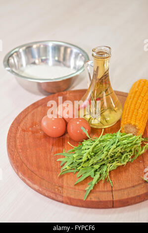 Zutaten für Mais Pfannkuchen Stockfoto