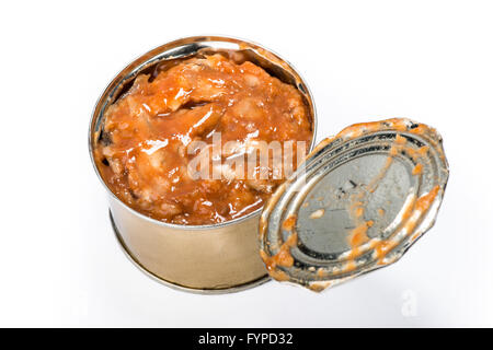 Fischkonserven in Tomatensauce Stockfoto