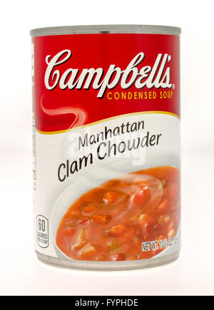 Winneconne, Wisconsin - 21. November 2015: A can Campbells Manhattan Clam Chowder Suppe Stockfoto