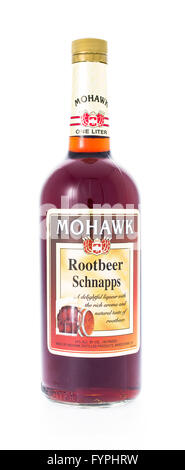 Winneconne, Wisconsin - 21. Februar 2015: Flasche Mohawk Rootbeer Schnaps alkoholische Getränke Stockfoto