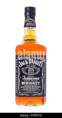 Winneconne, Wisconsin - 21. Februar 2015: Flasche Jack Daniels Whiskey alkoholische Getränke Stockfoto