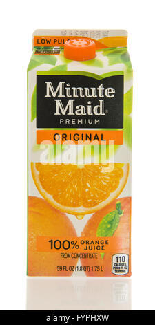 Winneconne, Wisconsin - 26. Februar 2016: Container von Minute Maid orange Saft Stockfoto