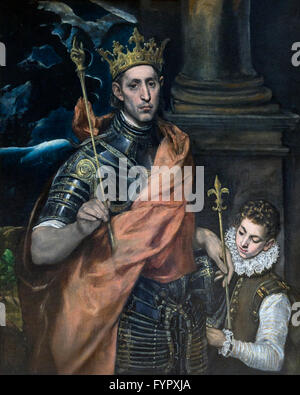 St. Louis König von Frankreich mit einer Seite von El Greco, 1585-1590, Musée du Louvre, Paris Frankreich, Europa Stockfoto