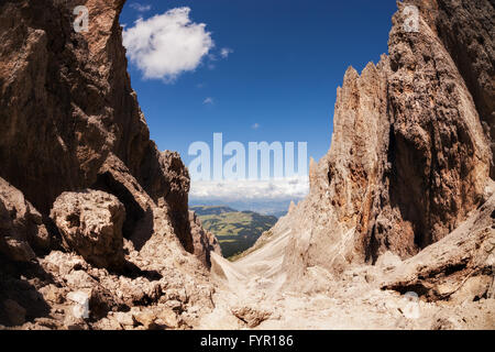 Felsige Bergspitzen Langkofel Stockfoto