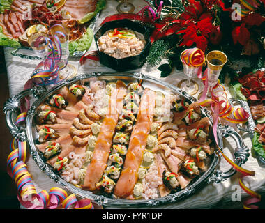 Kalte Fischplatte, Silvester buffet Stockfoto