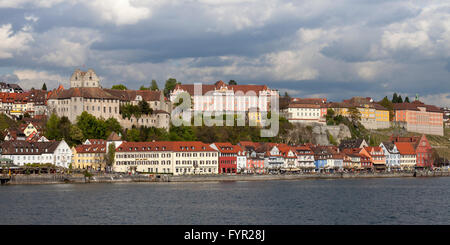 Blick auf die Stadt mit Burg Meersburg, altes Schloss und Neues Schloss, New Castle, Meersburg, Bodensee, Baden-Württemberg Stockfoto