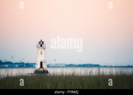 Alter Leuchtturm auf Cockspur island Stockfoto