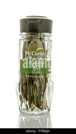 Winneconne, Wisconsin - 26. Februar 2016: Flasche von McCormick Gourmet-türkische Lorbeerblätter Stockfoto