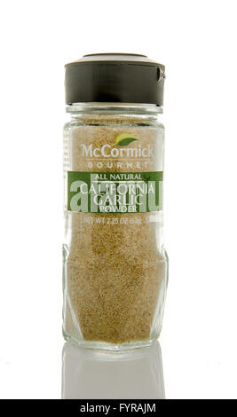 Winneconne, Wisconsin - 26. Februar 2016: Flasche von McCormick Gourmet California Knoblauchpulver Stockfoto