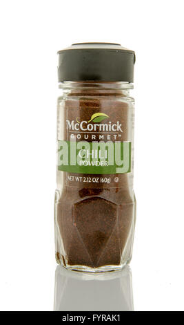Winneconne, Wisconsin - 26. Februar 2016: Flasche von McCormick Gourmet-Chili-Pulver Stockfoto
