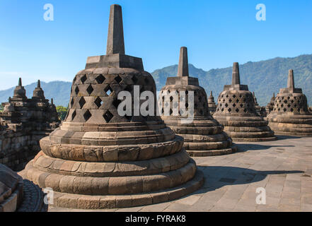 Buddhistische Tempel Borobudur Komplex in Yogjakarta auf Java, Indonesien Stockfoto