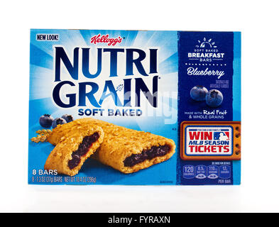 Winneconne, Wisconsin - 3. Mai 2015: Box von Kellog's Nutri-Grain weich gebacken in Heidelbeer-Geschmack. Stockfoto