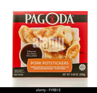 Winneconne, Wisconsin - 2. März 2016: Box Pagode Schweinefleisch Potstickers Stockfoto
