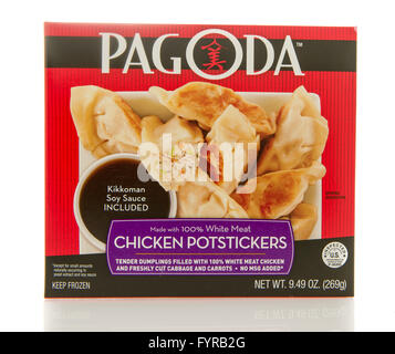 Winneconne, Wisconsin - 2. März 2016: Box Pagode Huhn Potstickers Stockfoto
