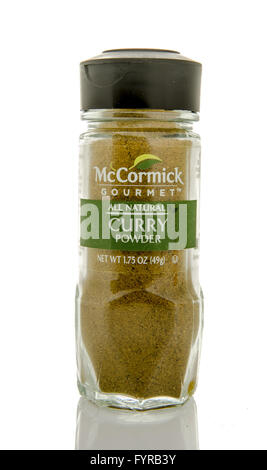Winneconne, Wisconsin - 26. Februar 2016: Flasche von McCormick Gourmet Curry-Pulver Stockfoto