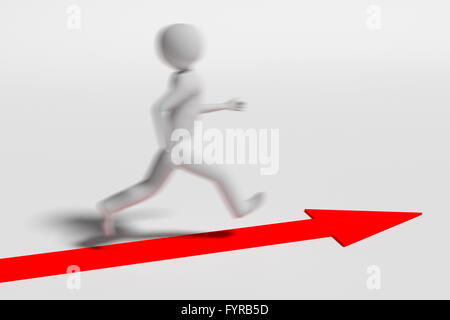 läuft Man auf den roten Pfeil mit Motion Blur Effekt, 3D-Rendering Stockfoto