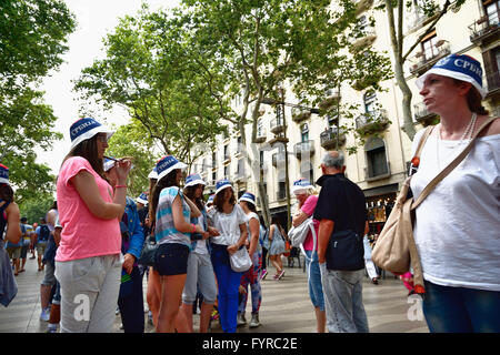 Russische Touristen in Las Ramblas. Barcelona, Katalonien, Spanien, Europa. Stockfoto