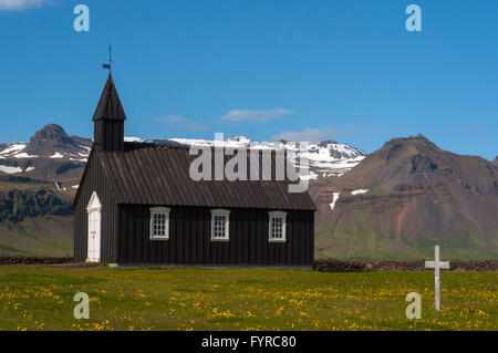 Schwarze Kirche Budir Snaefellsnes Halbinsel Island Stockfoto