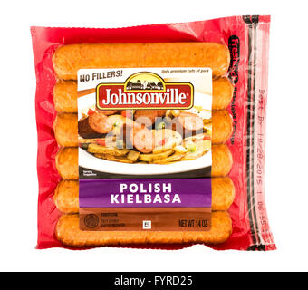 Winneconne, Wisconsin - 7. August 2015: Paket Johnsonville polnische Kielbasa Stockfoto