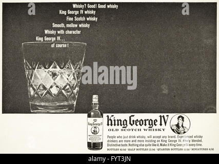 Original alte Vintage 1960er Jahre Magazin Anzeige datiert 1962. Werbung Werbung König George IV Old Scotch Whisky Stockfoto