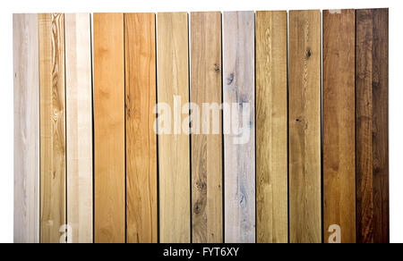 Farbigen Hintergrundtextur und Muster der verschiedenen Holzarten und Farben in aufrecht parallel Dielen in einer Vollbild-Ansicht Stockfoto