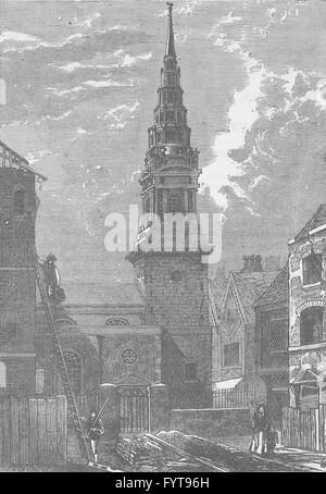 FLEET STREET: St. Bride Kirche, Fleet Street, nach dem Brand, 1824, c1880 Stockfoto