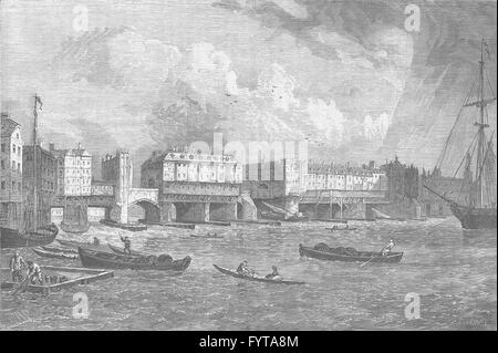 CITY OF LONDON: London Bridge im Jahre 1756, antique print c1880 Stockfoto