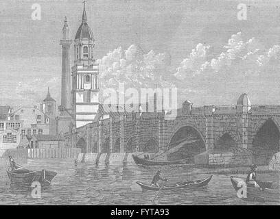 LONDON BRIDGE: London Bridge im Jahre 1796, antique print c1880 Stockfoto