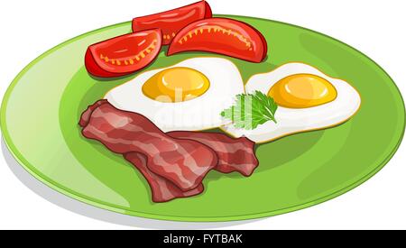 Tomaten, Speck und Spiegeleier auf dem Teller. Vektor-illustration Stock Vektor