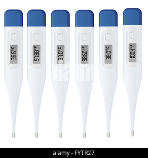 Satz von Fieberthermometer isoliert auf weißem Hintergrund. 3D Illustration. Stockfoto