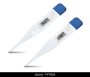 Satz von Fieberthermometer mit Schatten isoliert auf weißem Hintergrund. 3D Illustration. Stockfoto