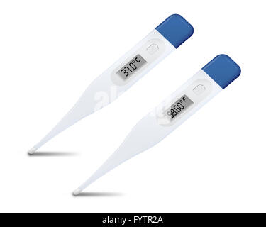 Satz von Fieberthermometer mit Schatten isoliert auf weißem Hintergrund. 3D Illustration. Stockfoto