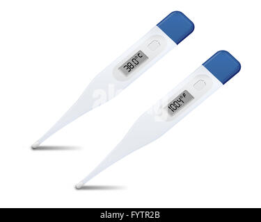 Satz von Fieberthermometer mit Schatten isoliert auf weißem Hintergrund. 3D Illustration. Stockfoto