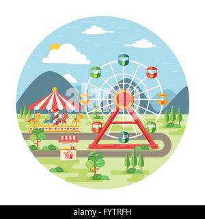 Karneval, Vergnügungspark flache Abbildung Stock Vektor