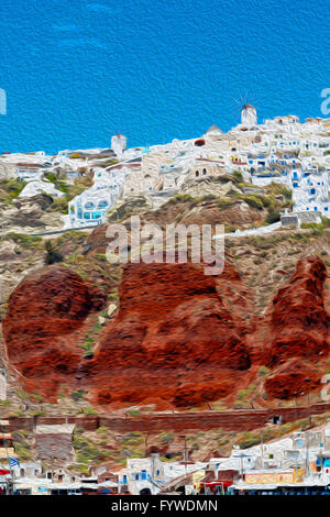 von einem Boot in Europa Griechenland Santorini Insel Haus und rockt den Himmel Stockfoto