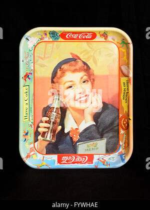 Vintage Dose Coca-Cola-Werbung-Tablett Stockfoto