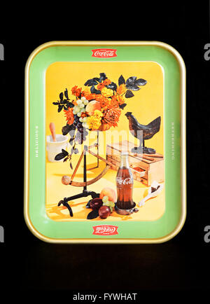 Vintage Dose Coca-Cola-Werbung-Tablett Stockfoto