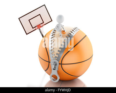 3D Renderer Bild. 3D weiße Leute auf Basketball Ball spielen. Sport-Konzept. Isolierten weißen Hintergrund. Stockfoto