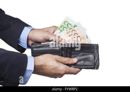 Schwarze Geldbörse halten Stockfoto