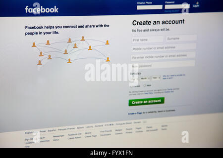 Facebook-Website Seite der bekanntesten und größten sozialen Netzwerken und Medien-Site. Stockfoto