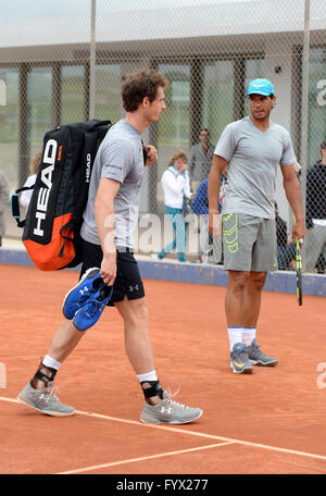 Tennisspieler Andy Murray und Rafa Nadal bei einem Trainingstag auf Mallorca, bereiten ihre nächste Turnier. Stockfoto