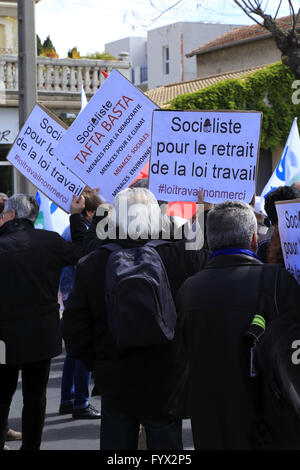 Montpelllier, Languedoc-Roussillon, Frankreich: 28. April 2016. Demonstration gegen die Reform El Khomri des französischen Arbeits-Code. Stockfoto