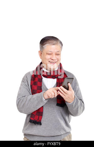 Porträt lächelnde asiatische Greis stehend selbstbewusst Stockfoto