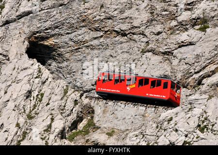 Zahnstange-undzahntrieb Gleis, Zahnradbahn, dem Pilatus, Kanton Obwalden, Schweiz Stockfoto