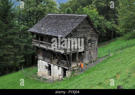 Bauernhaus von Malvaglia, Bauernhaus, Freilichtmuseum Ballenberg, Brienz, Meiringen, Kanton Bern, Schweiz Stockfoto